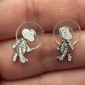 Silver tone Dangle Teddy Bears with Rhinestones